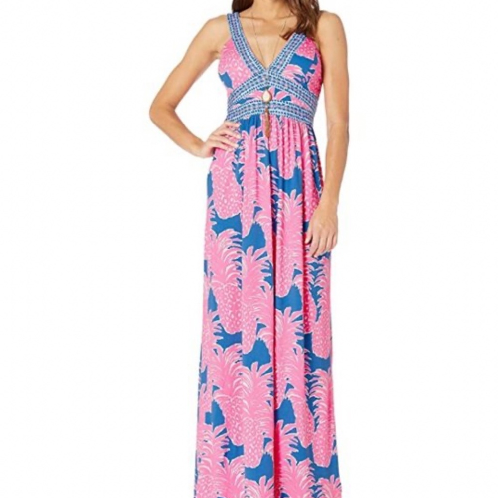 NWOT Lilly Pulitzer Taryn Maxi dress in blue & pink pineapple print 6 M